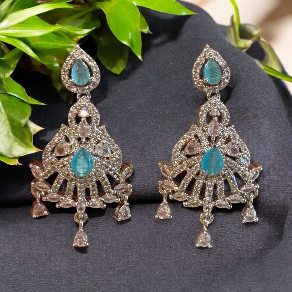 Elegant Silver and Blue Chandelier Earrings